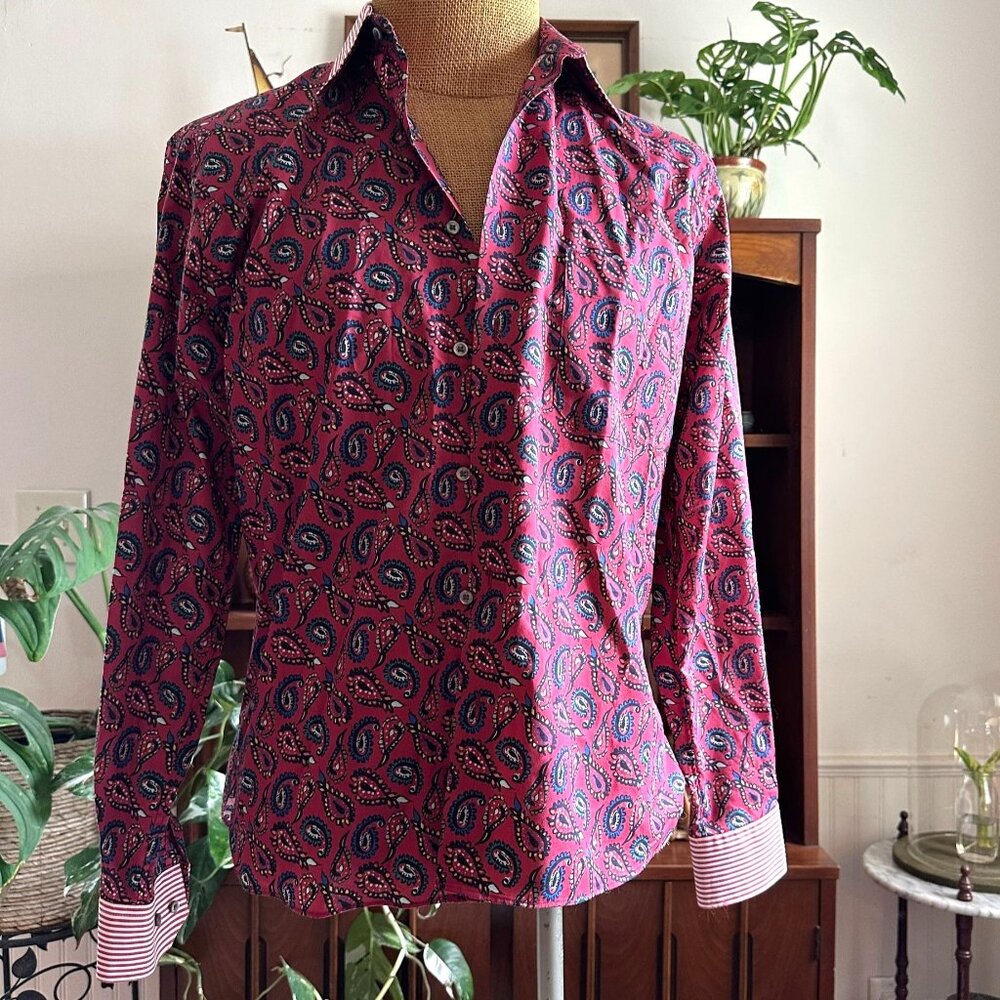 Paul Fredrick Slim Fit Red Paisley Dress Shirt, Long Sleeve Cotton M